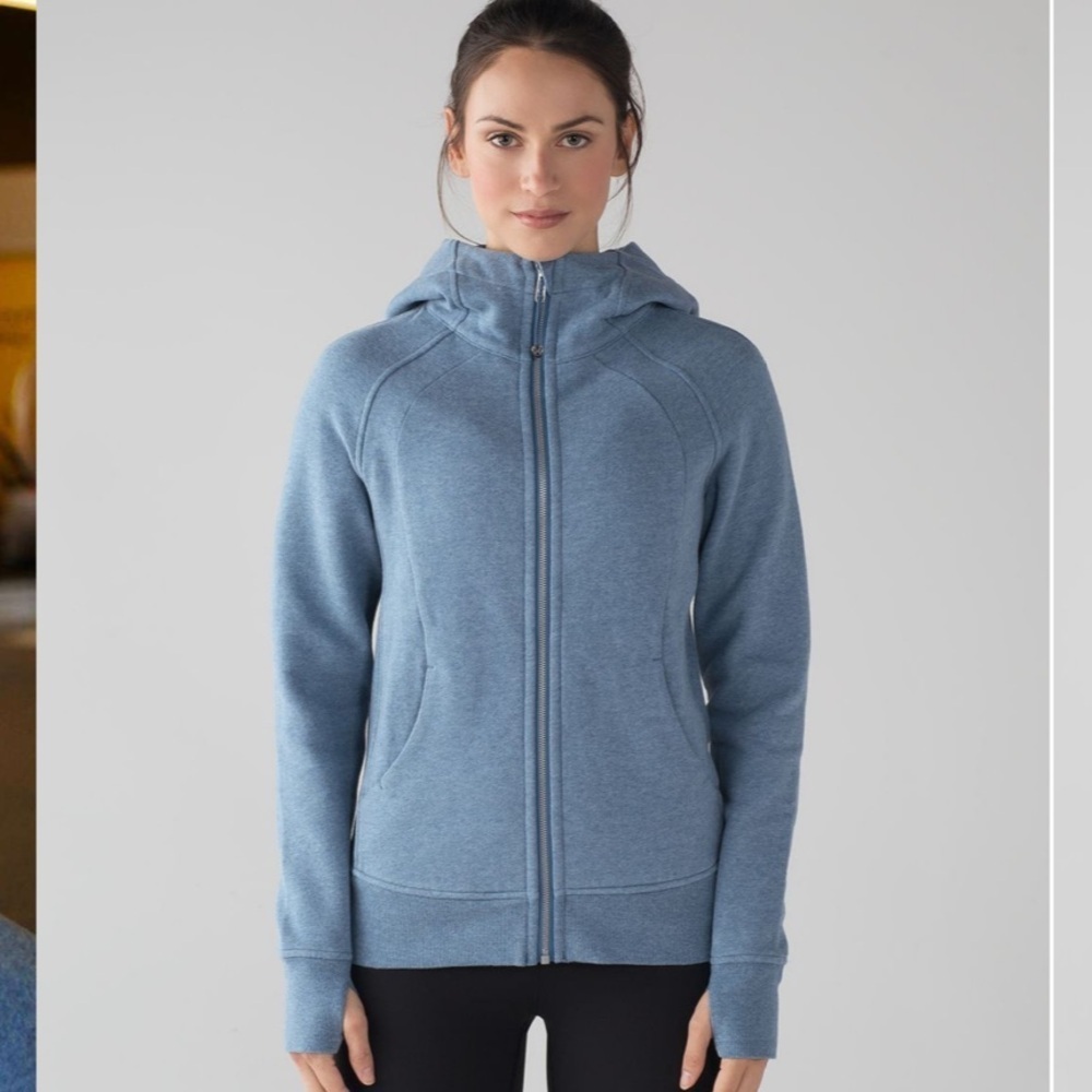 Lululemon Light Blue Heathered Scuba Hoodie Light Cotton Fleece Size 6